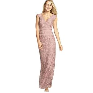 Tadashi Shoji soft pink lace long dress size 12